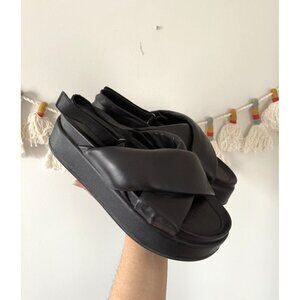 Silent D Anthropologie Pier Slingback Black Leather Platform Sandals Grunge 39